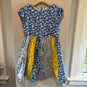 Mini Boden Blue and Yellow Casual Dress floral seersucker 7-8